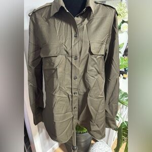 Zara Long Sleeve Olive Military Style Shirt NWT size XL